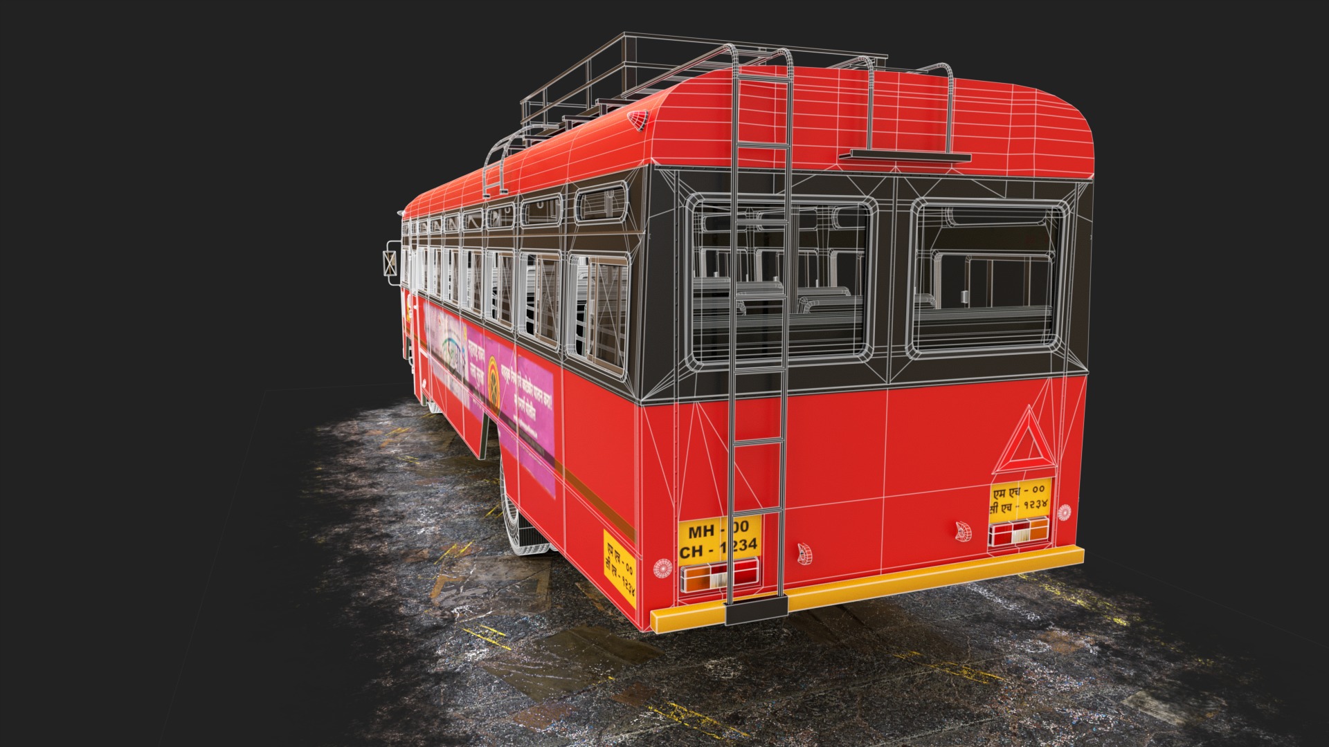 INDIAN ST BUS V2 Orange and Yellow Low-poly 3D model_20