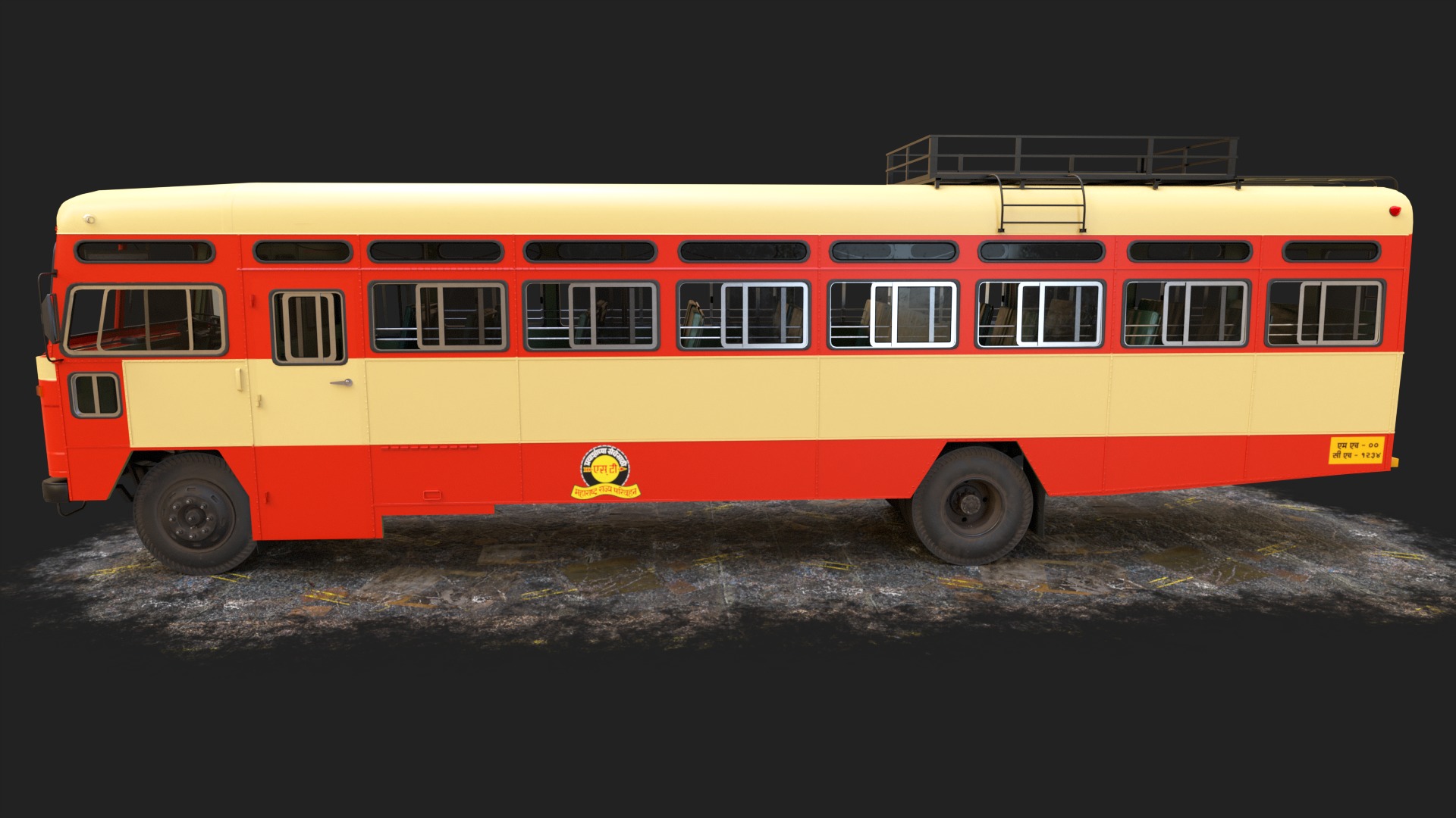 INDIAN ST BUS V2 Orange and Yellow Low-poly 3D model_1