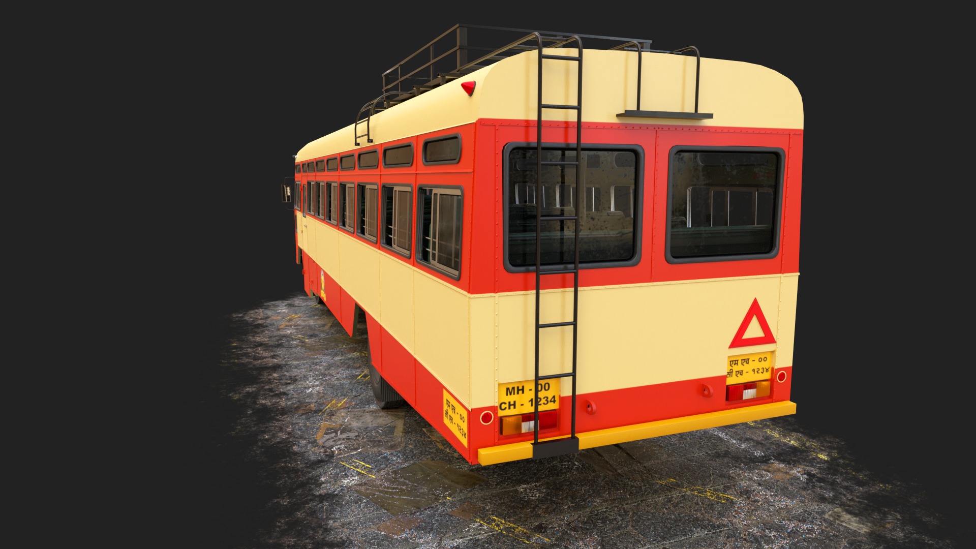 INDIAN ST BUS V2 Orange and Yellow Low-poly 3D model_2