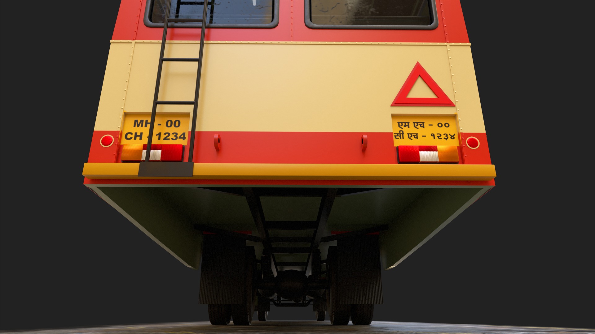 INDIAN ST BUS V2 Orange and Yellow Low-poly 3D model_8