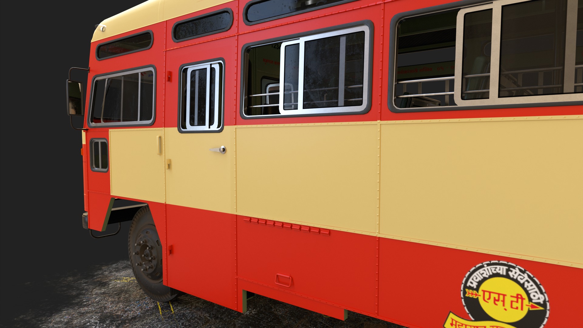 INDIAN ST BUS V2 Orange and Yellow Low-poly 3D model_10