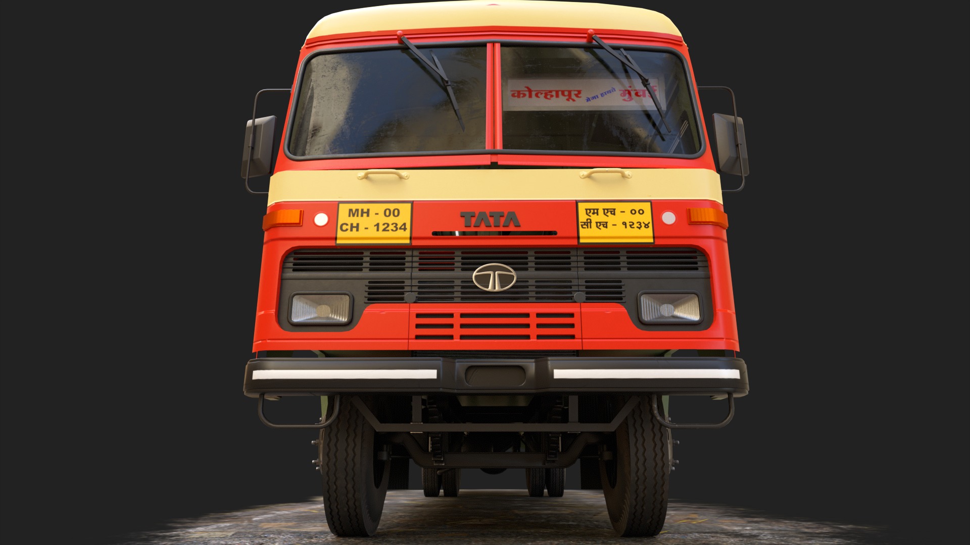 INDIAN ST BUS V2 Orange and Yellow Low-poly 3D model_5
