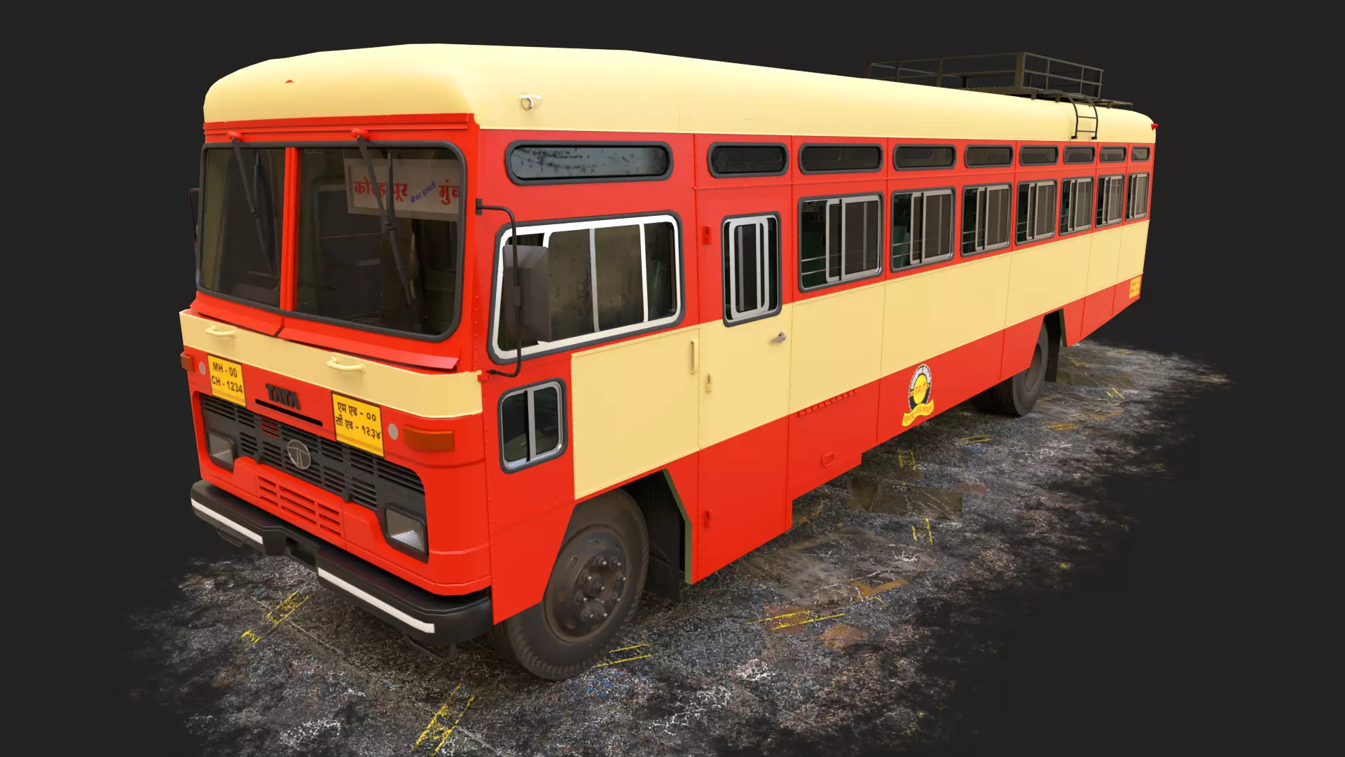 INDIAN ST BUS V2 Orange and Yellow Low-poly 3D model_0