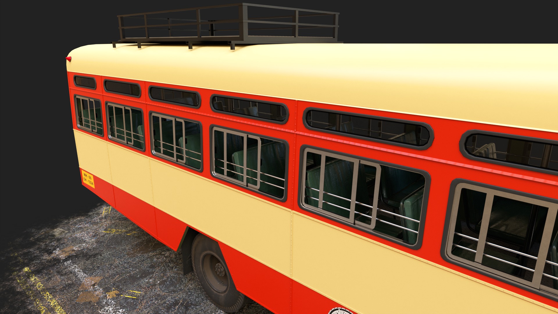 INDIAN ST BUS V2 Orange and Yellow Low-poly 3D model_9