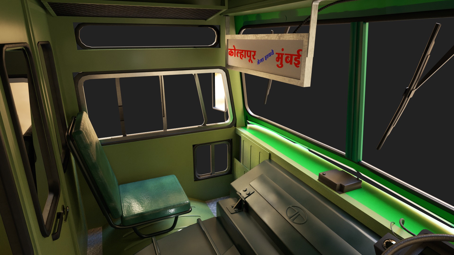 INDIAN ST BUS V2 Orange and Yellow Low-poly 3D model_17