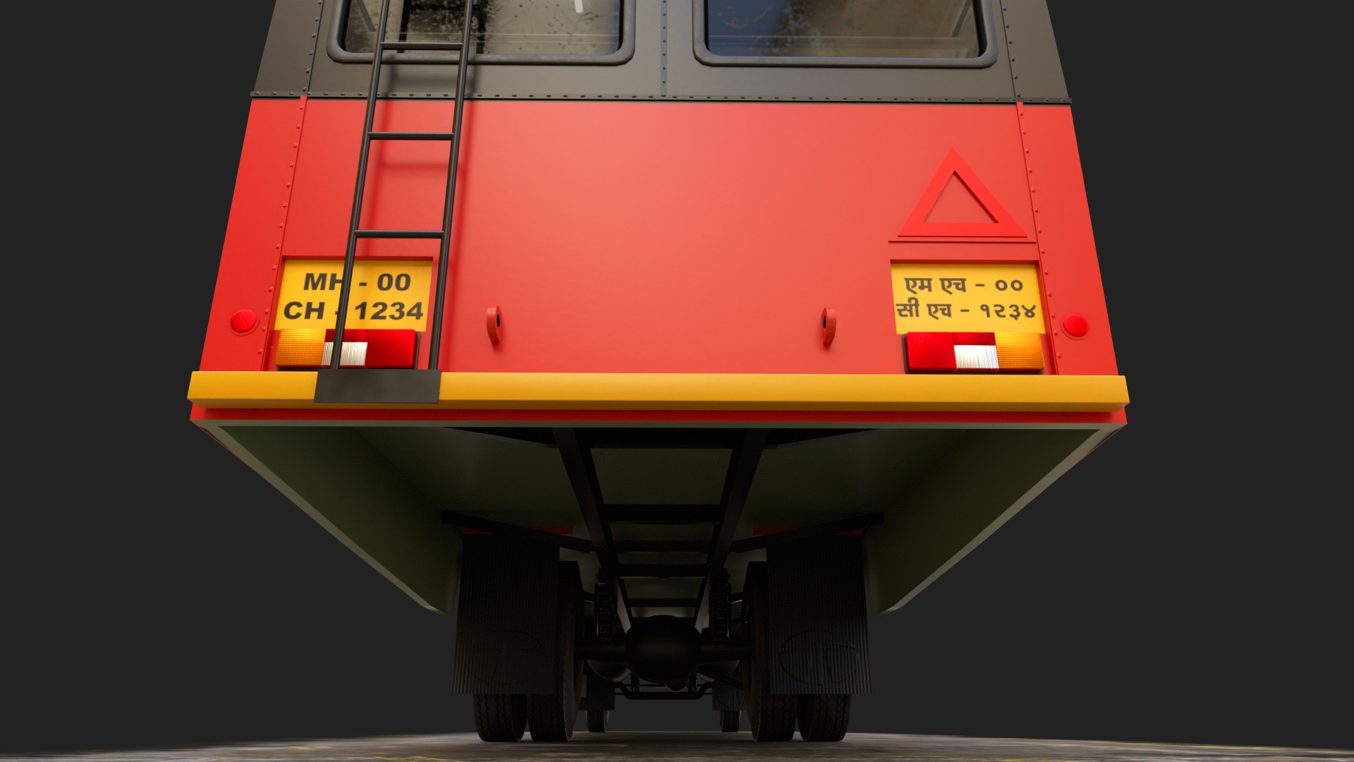INDIAN ST BUS V 2 Red and Black Low-poly 3D model_8