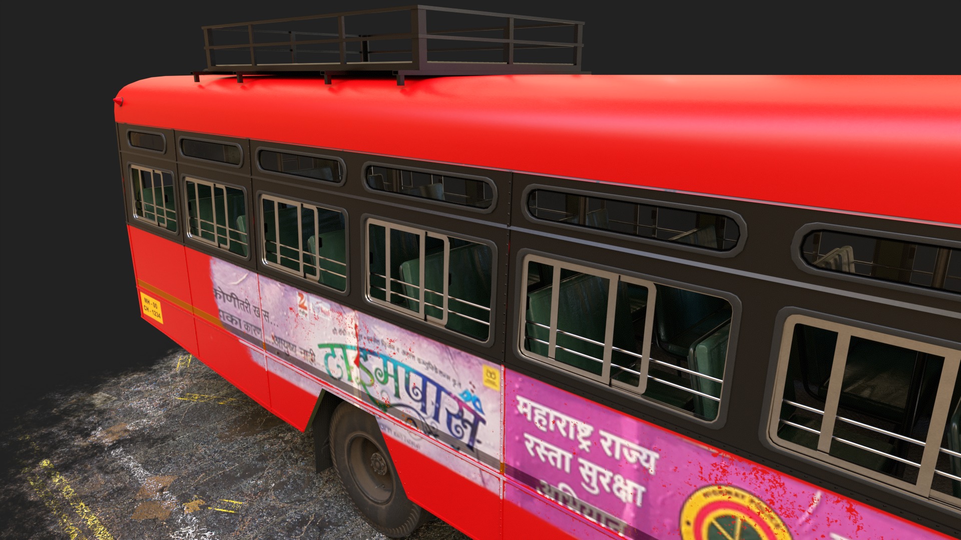 INDIAN ST BUS V 2 Red and Black Low-poly 3D model_9