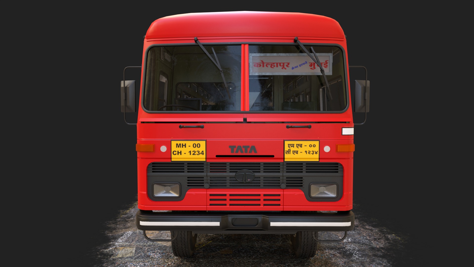 INDIAN ST BUS V 2 Red and Black Low-poly 3D model_4