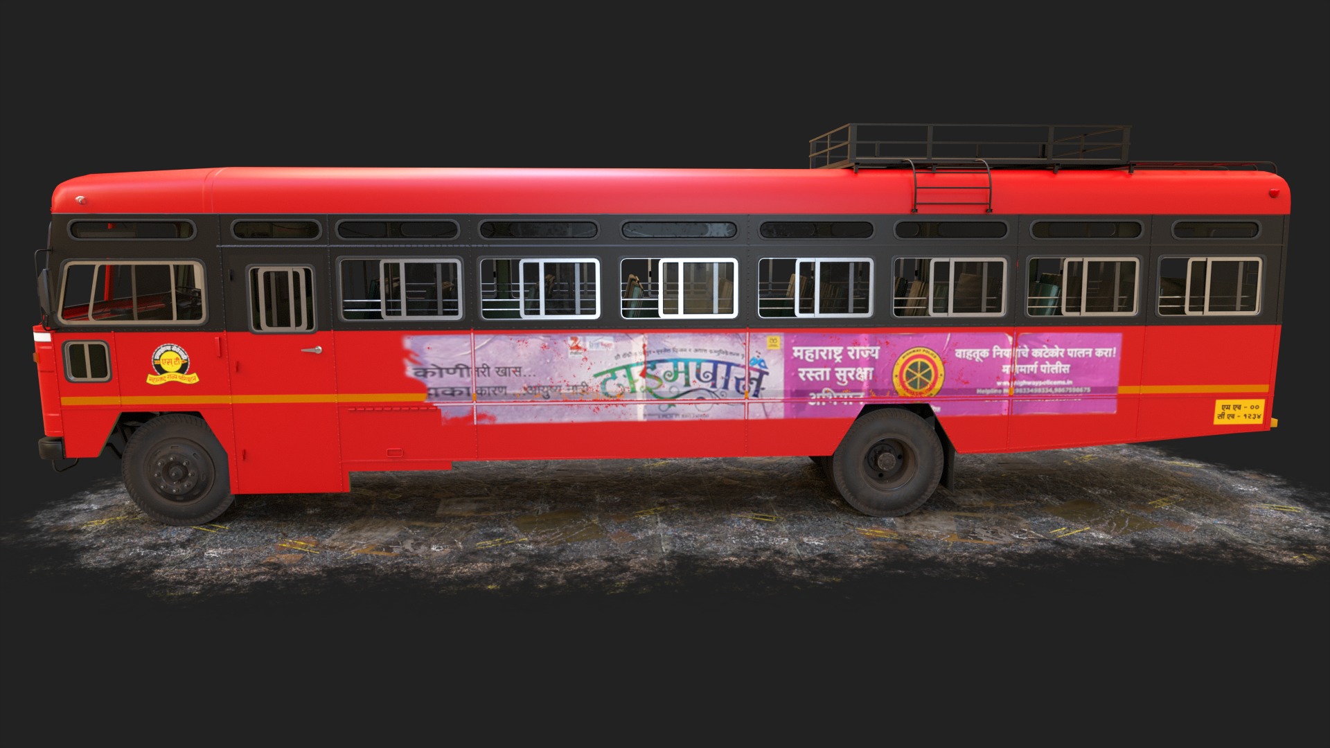 INDIAN ST BUS V 2 Red and Black Low-poly 3D model_1