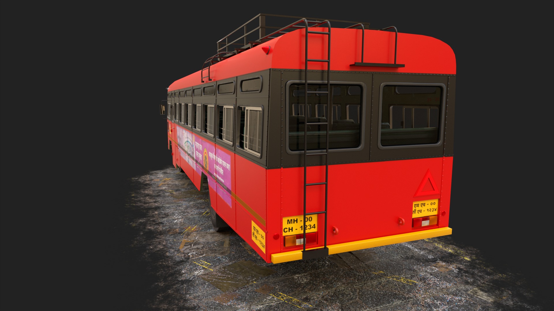 INDIAN ST BUS V 2 Red and Black Low-poly 3D model_2