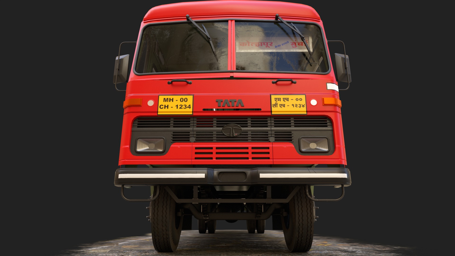 INDIAN ST BUS V 2 Red and Black Low-poly 3D model_5