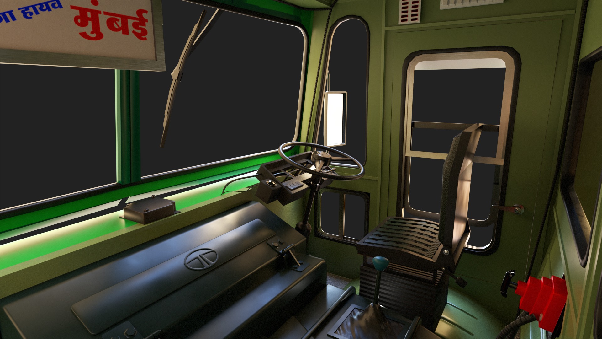 INDIAN ST BUS V 2 Red and Black Low-poly 3D model_16