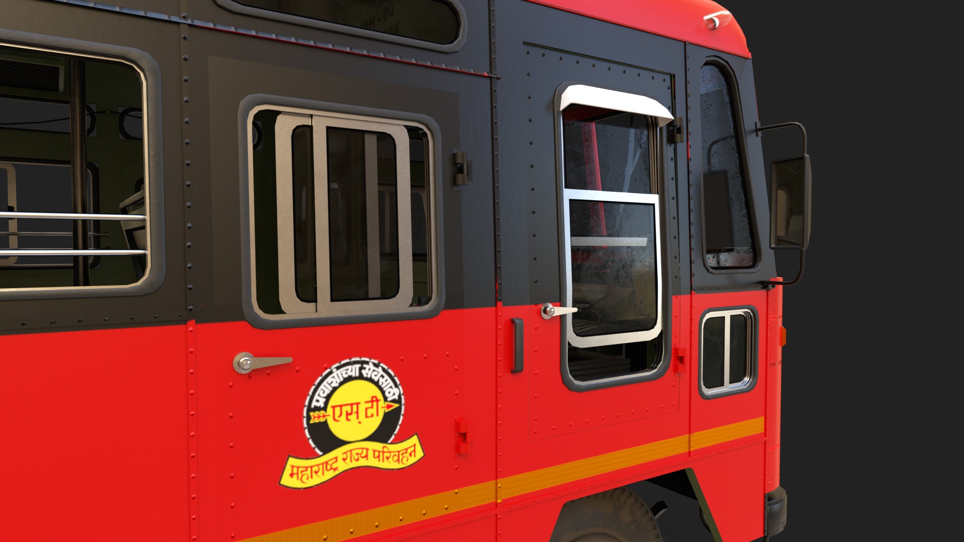INDIAN ST BUS V 2 Red and Black Low-poly 3D model_11