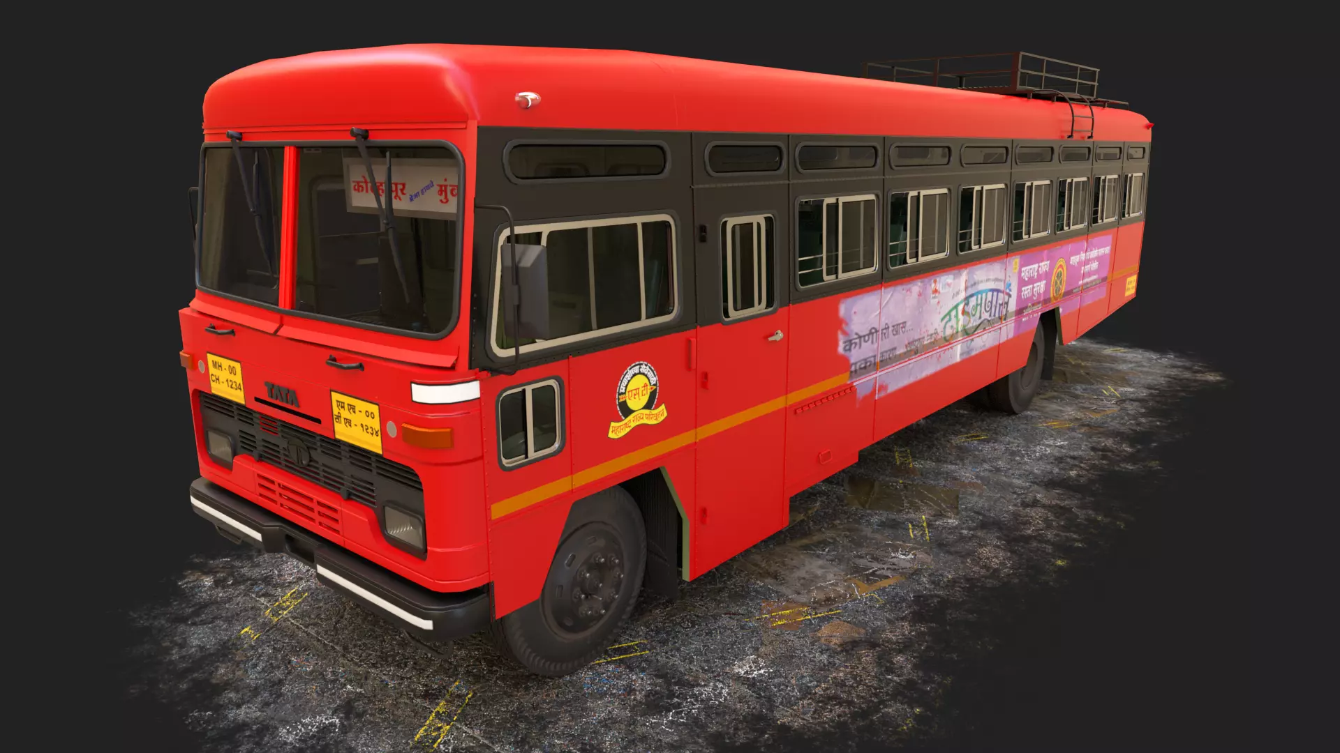INDIAN ST BUS V 2 Red and Black Low-poly 3D model_0