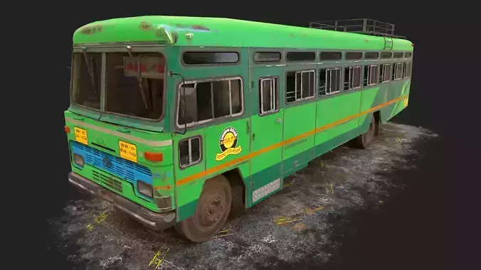 INDIAN HIRKANI ST BUS V2 Old Dark green and Light Green Low-poly 3D model