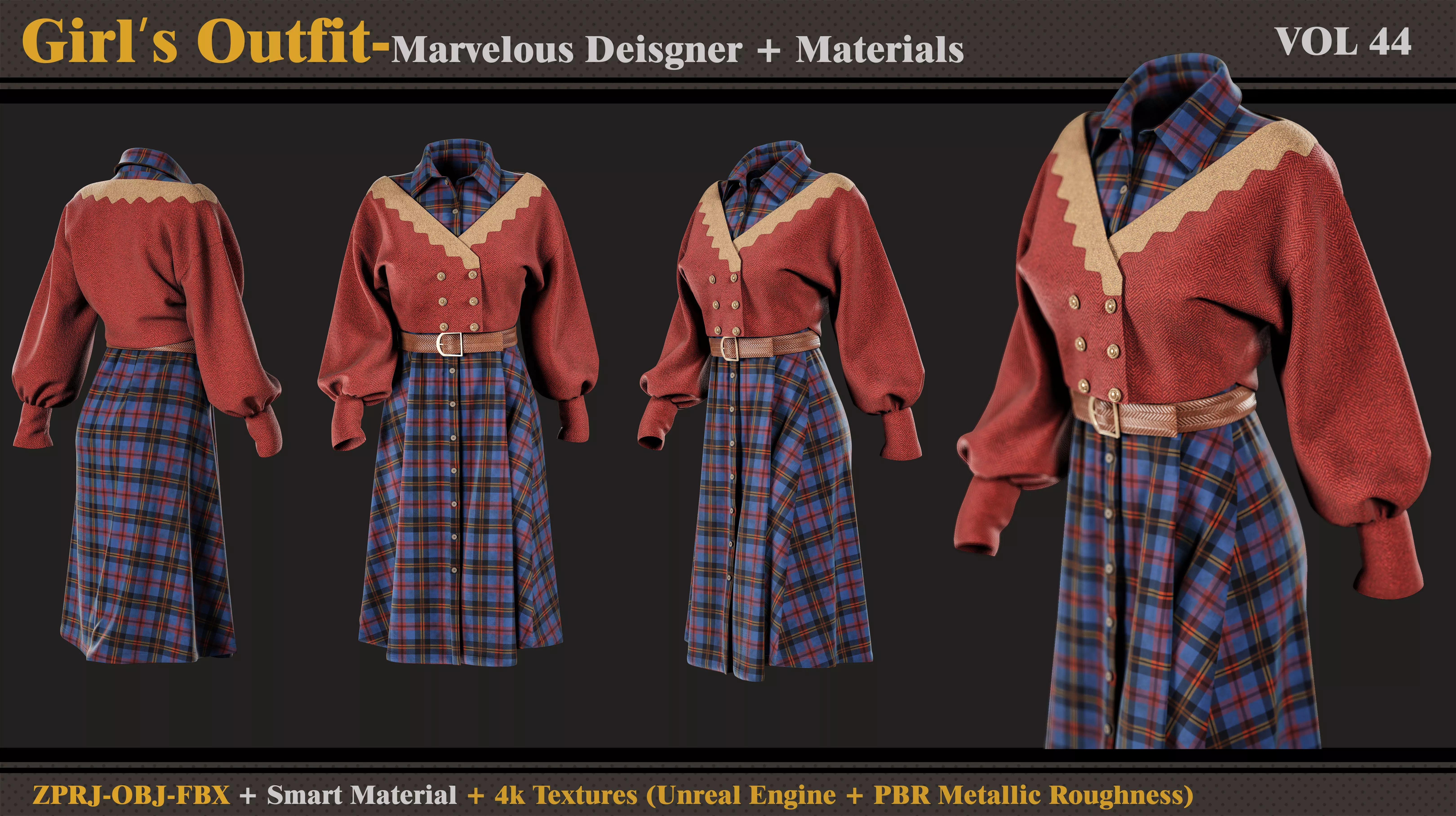 Girls Outfit- MD-Clo3d-Smart Material-Textures -OBJ-FBX 3D model_0