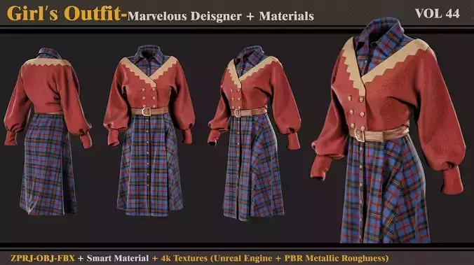 Girls Outfit- MD-Clo3d-Smart Material-Textures -OBJ-FBX 3D model