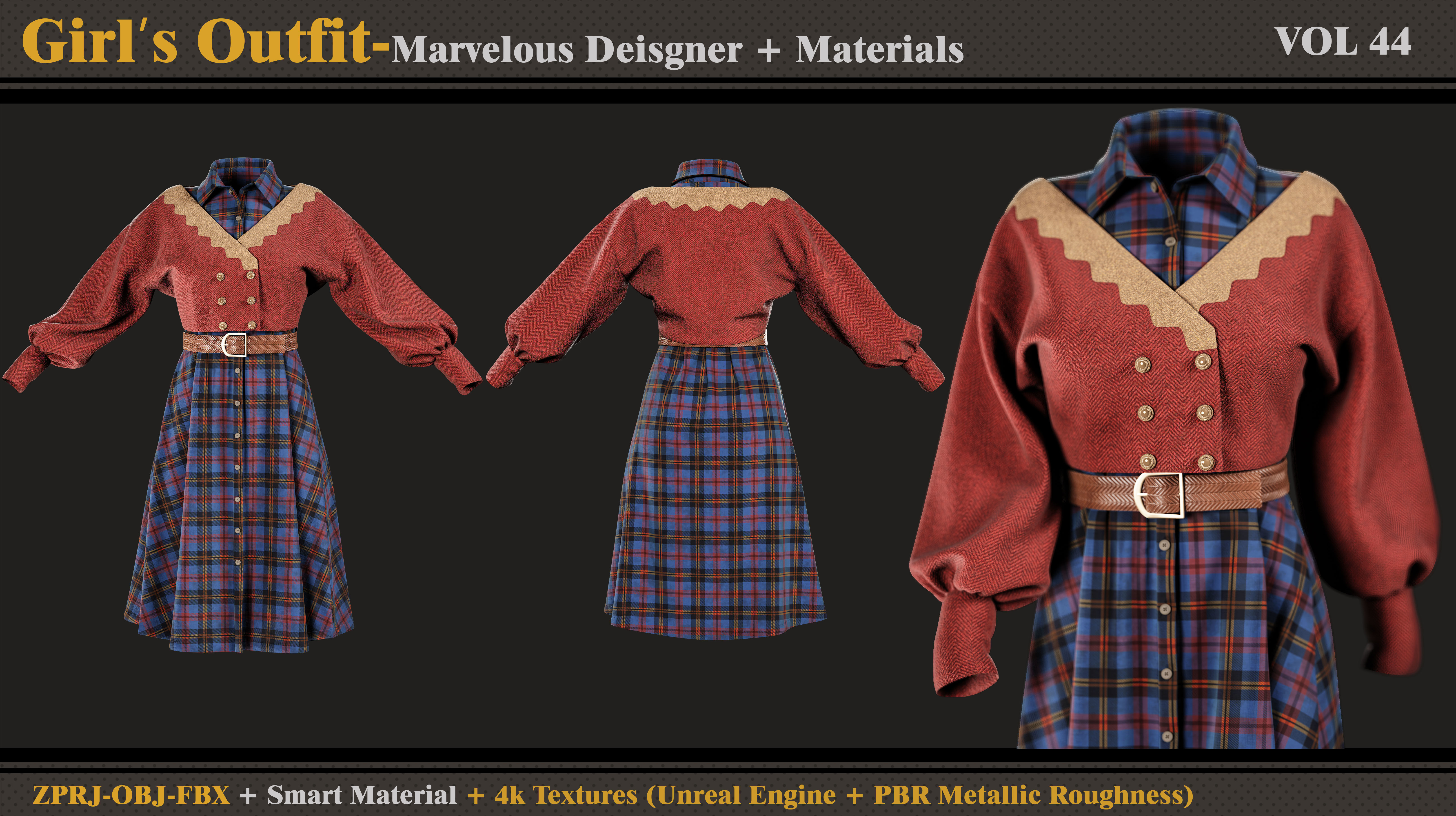 Girls Outfit- MD-Clo3d-Smart Material-Textures -OBJ-FBX 3D model_1