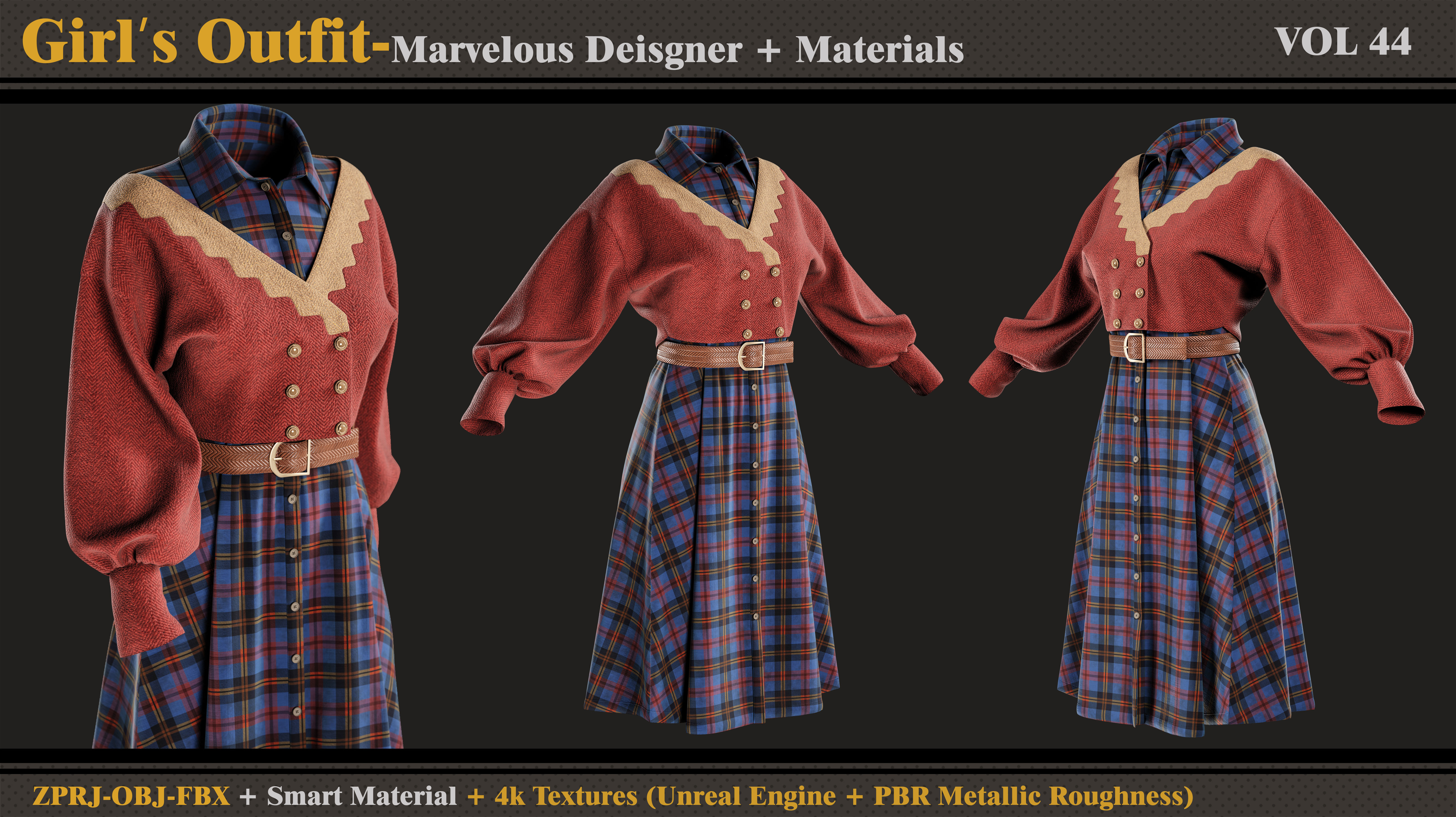 Girls Outfit- MD-Clo3d-Smart Material-Textures -OBJ-FBX 3D model_2