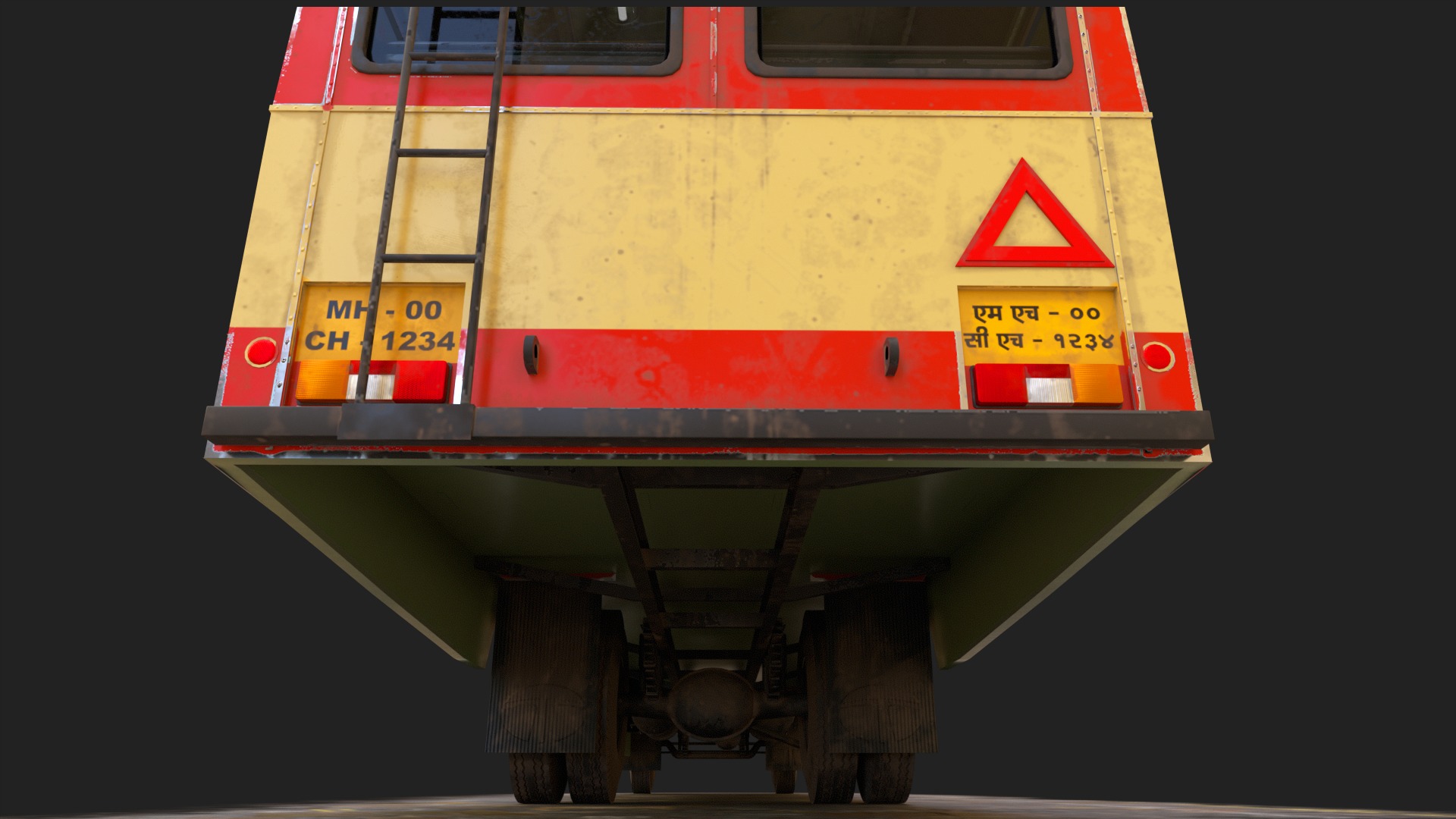 NDIAN ST BUS V2 Old Orange and Yellow Low-poly 3D model_8