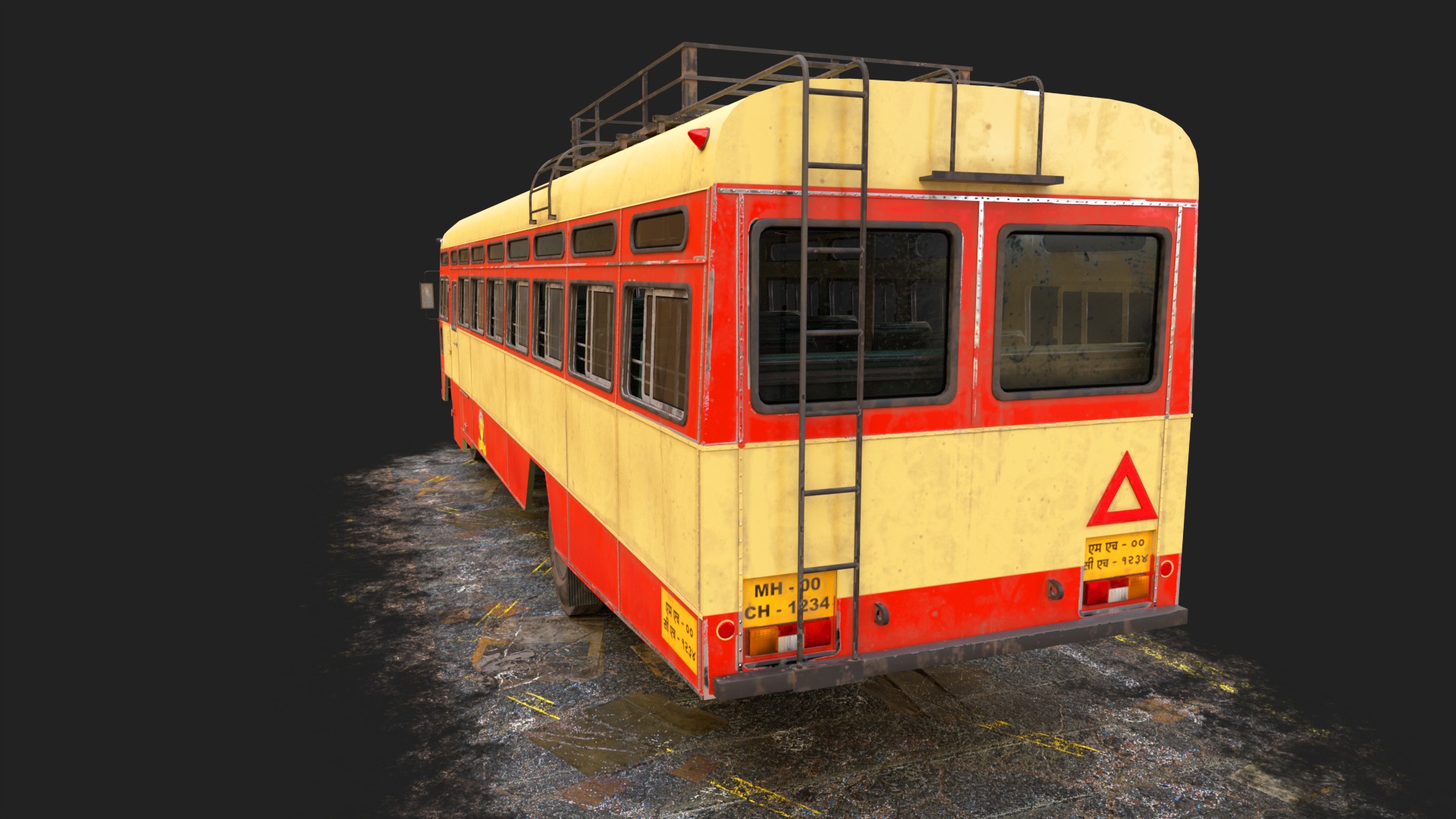NDIAN ST BUS V2 Old Orange and Yellow Low-poly 3D model_2