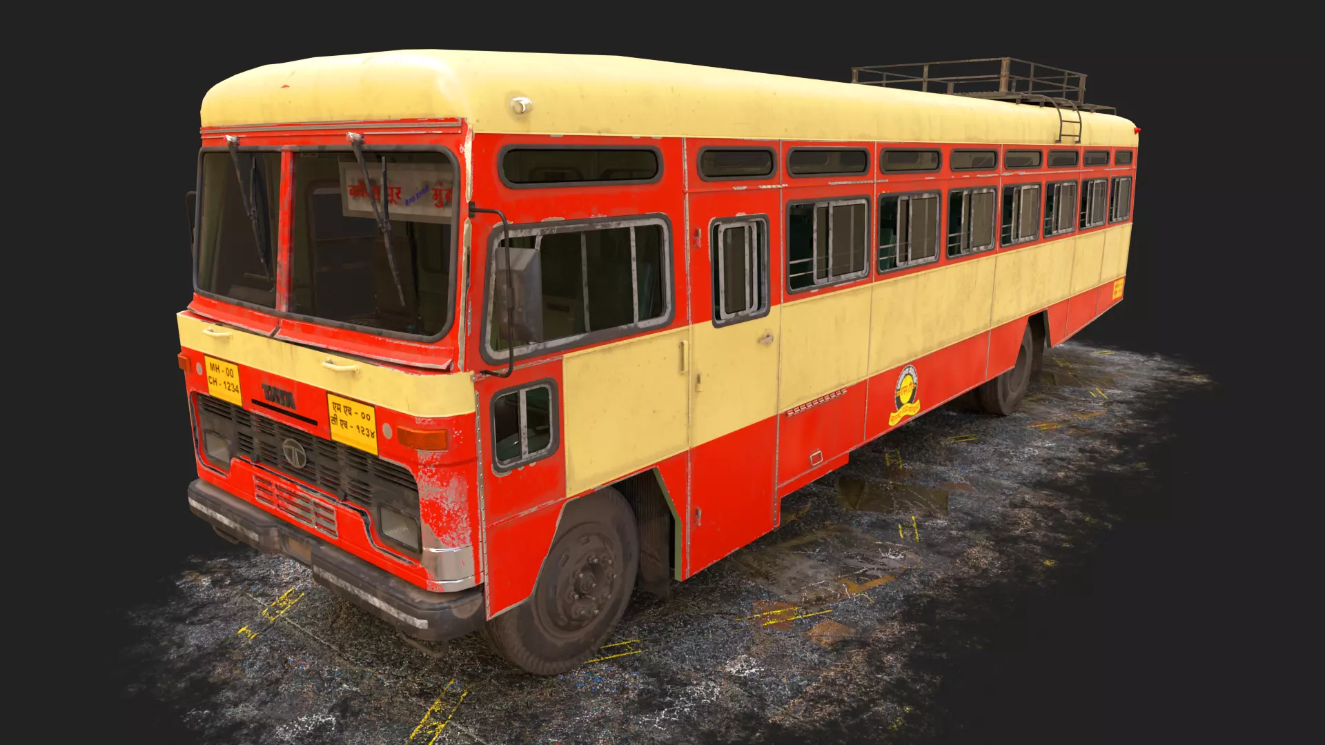 NDIAN ST BUS V2 Old Orange and Yellow Low-poly 3D model_0