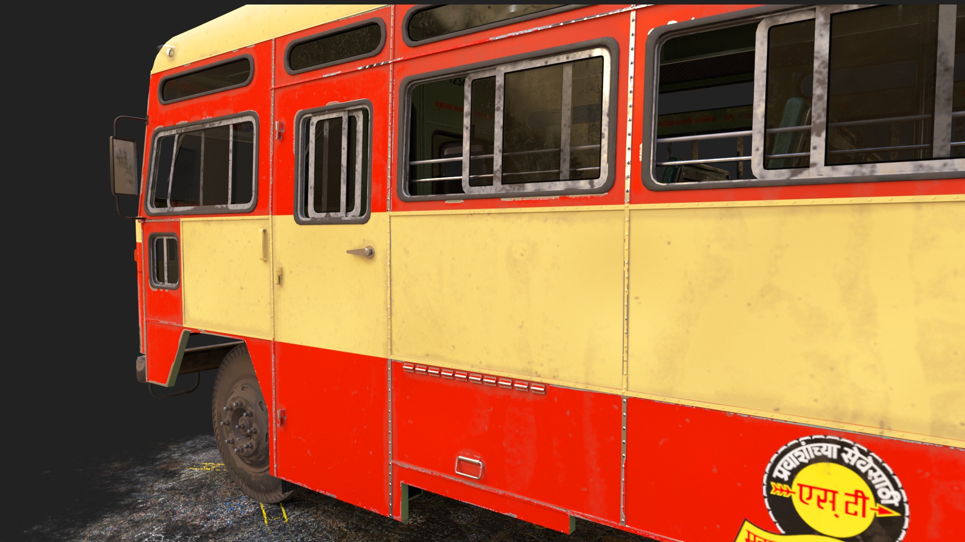 NDIAN ST BUS V2 Old Orange and Yellow Low-poly 3D model_10