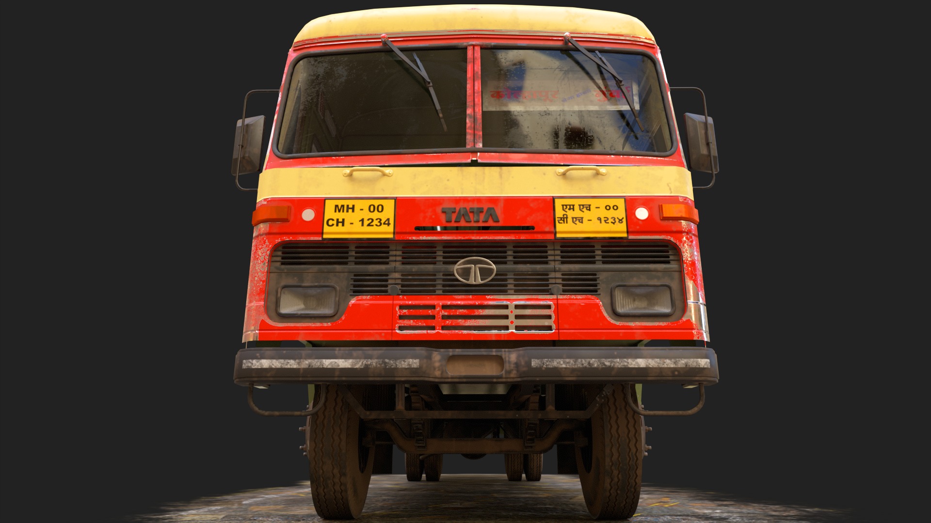 NDIAN ST BUS V2 Old Orange and Yellow Low-poly 3D model_5