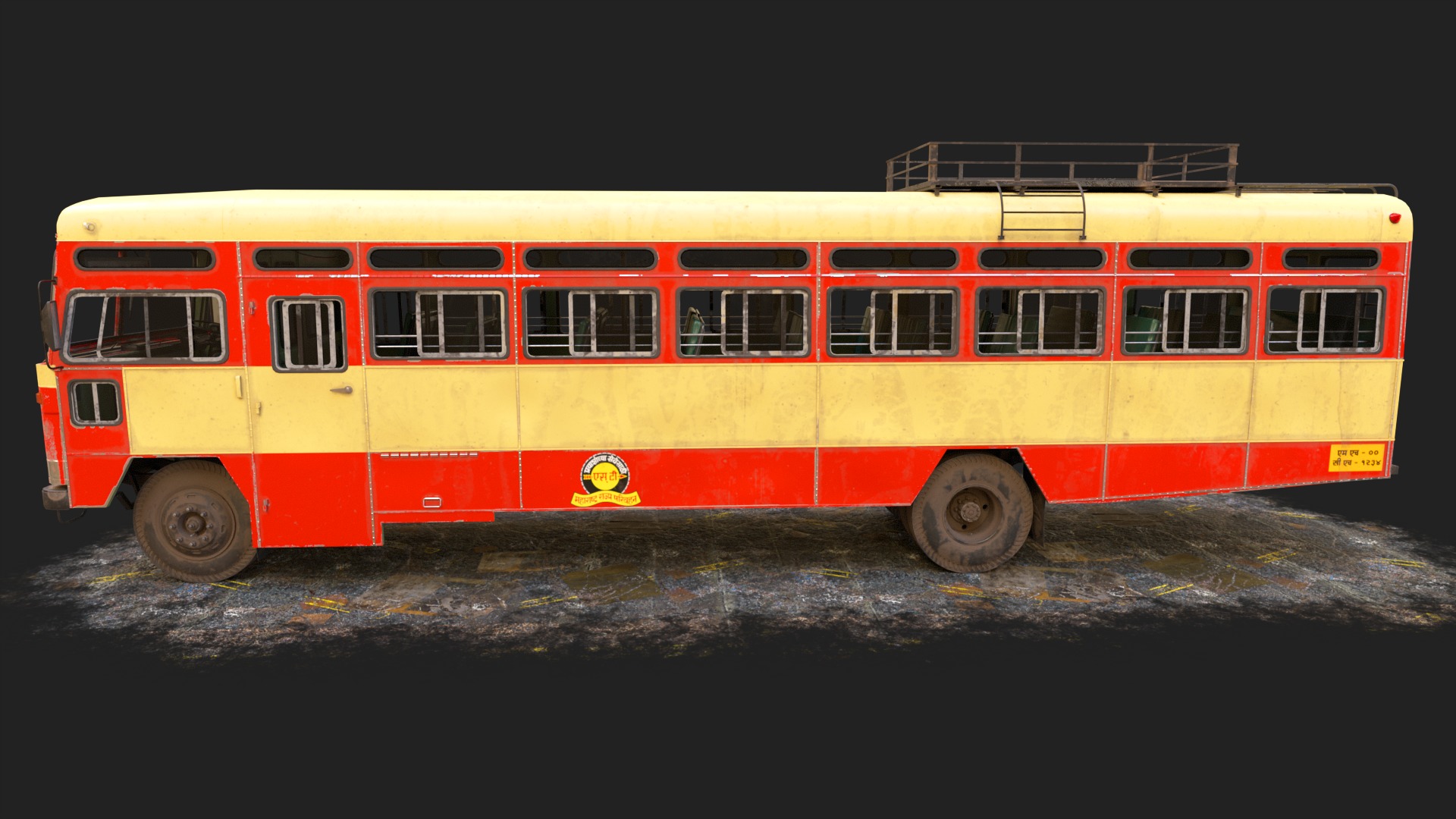NDIAN ST BUS V2 Old Orange and Yellow Low-poly 3D model_1