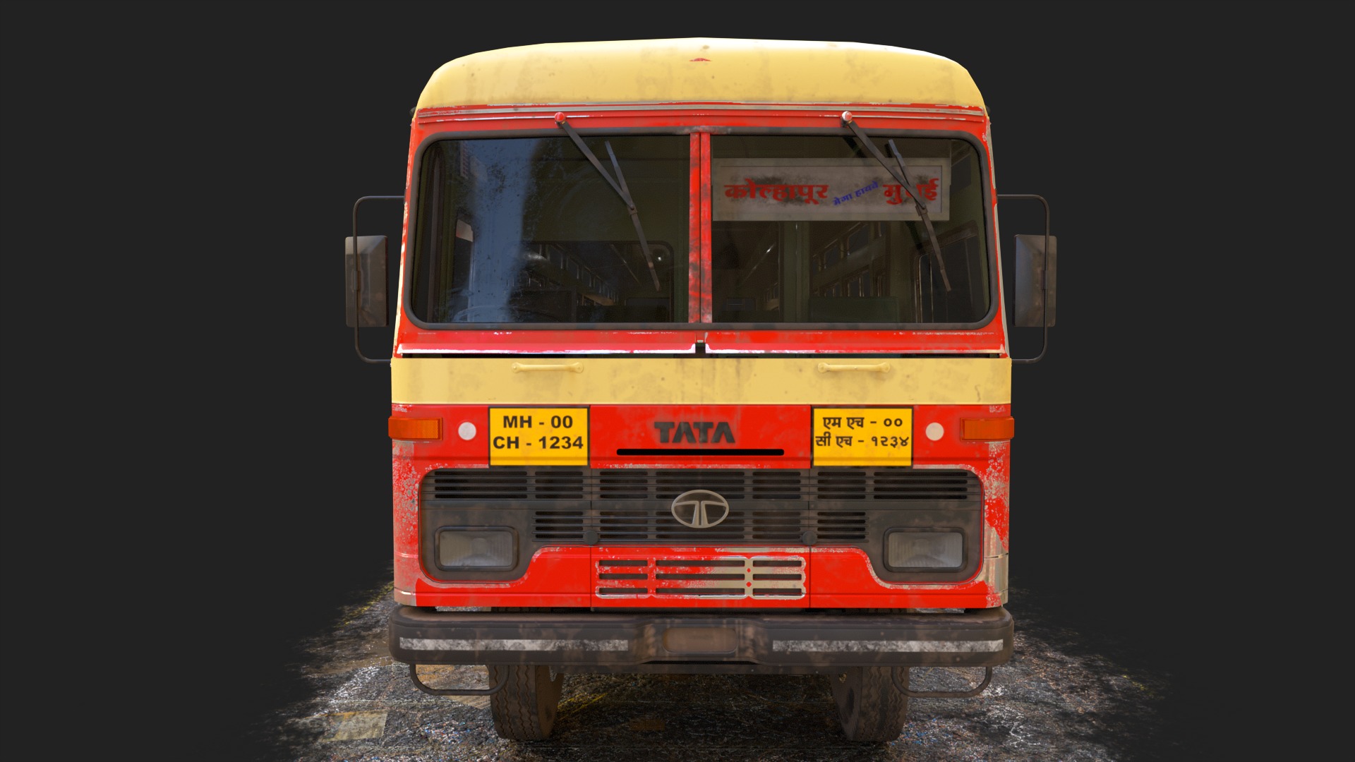 NDIAN ST BUS V2 Old Orange and Yellow Low-poly 3D model_4