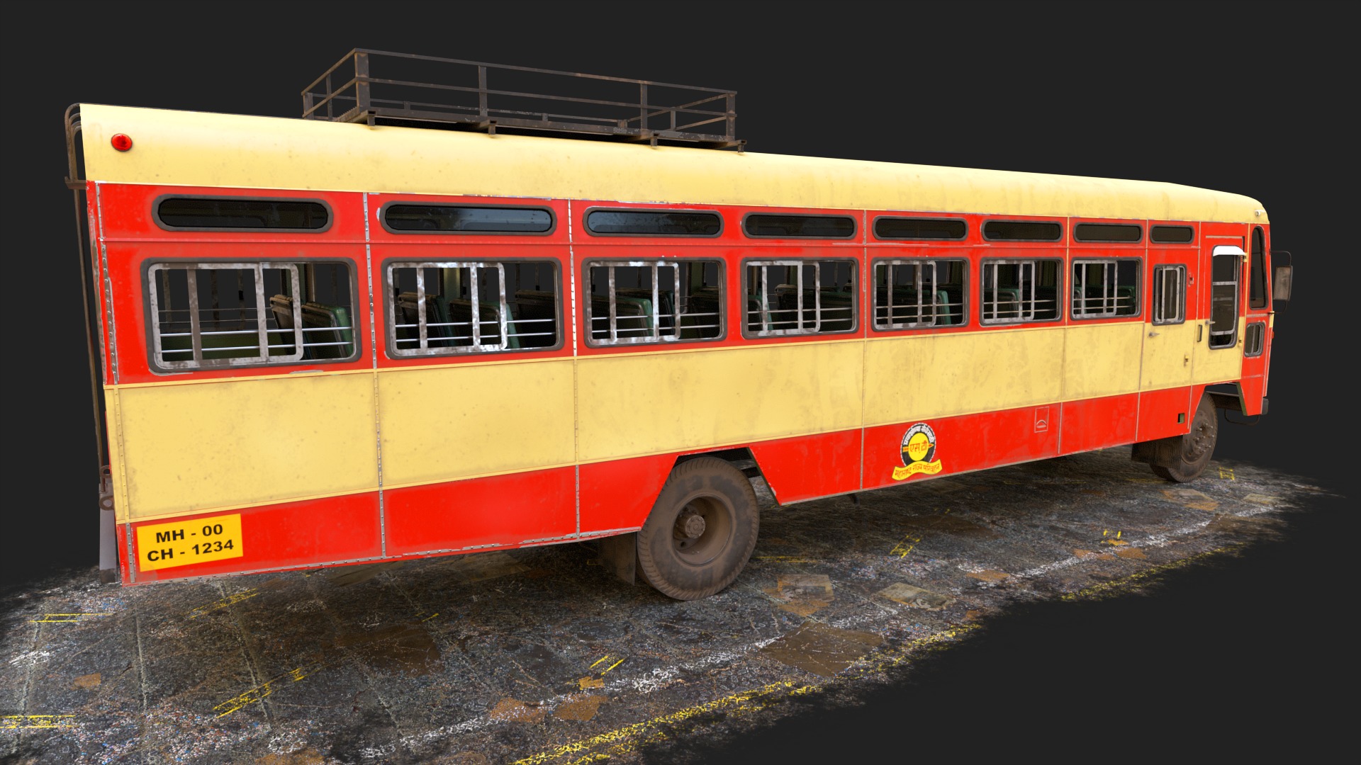 NDIAN ST BUS V2 Old Orange and Yellow Low-poly 3D model_3