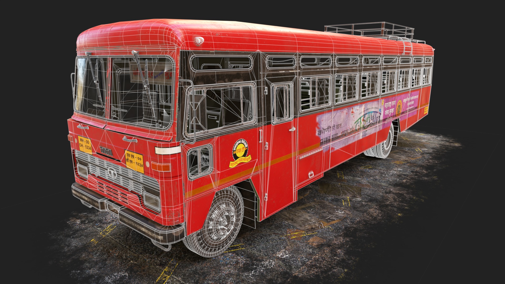 NDIAN ST BUS V2 Old Orange and Yellow Low-poly 3D model_19