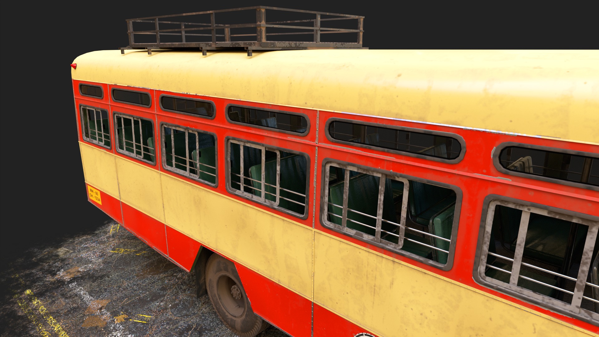 NDIAN ST BUS V2 Old Orange and Yellow Low-poly 3D model_9
