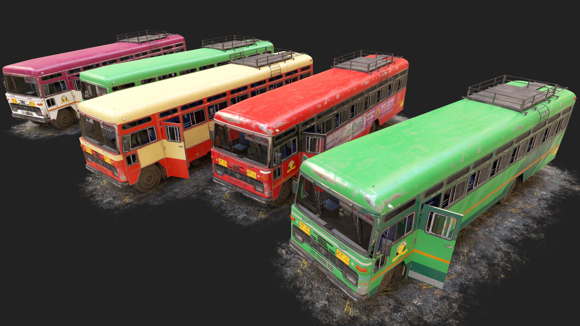 INDIAN ST BUS Collection V1 used Low-poly 3D model_4