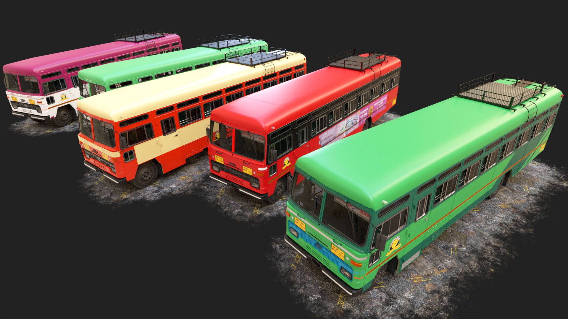 INDIAN ST BUS Collection V2 Low-poly 3D model_4