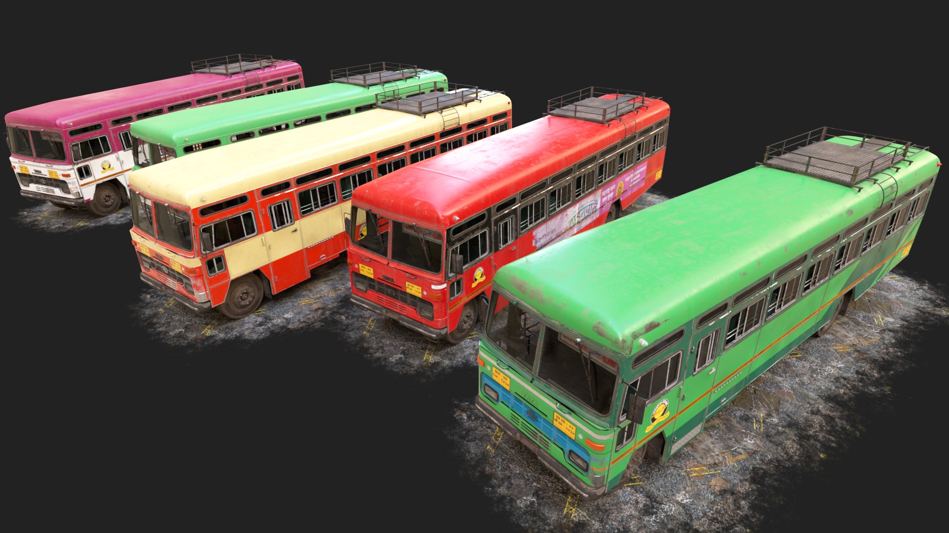INDIAN ST BUS Collection V2 used Low-poly 3D model_4