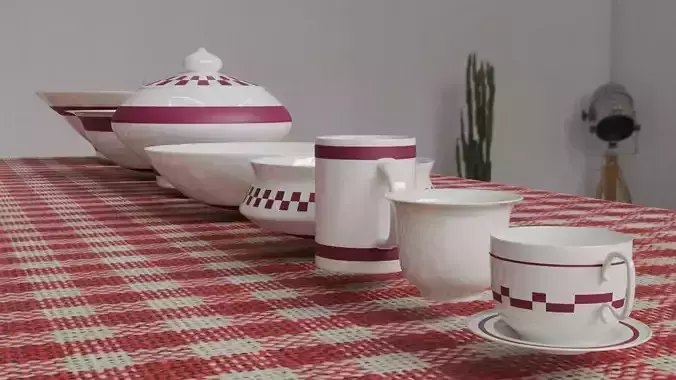 3D Cuisine Pack Pots Plates Cups and Stylish Table Low-poly 3D model
