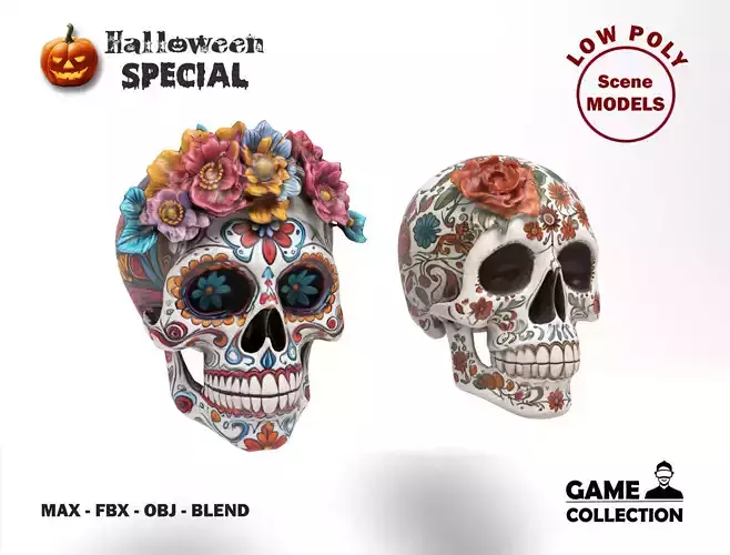 Mexican Skulls - Halloween Low-poly 3D model