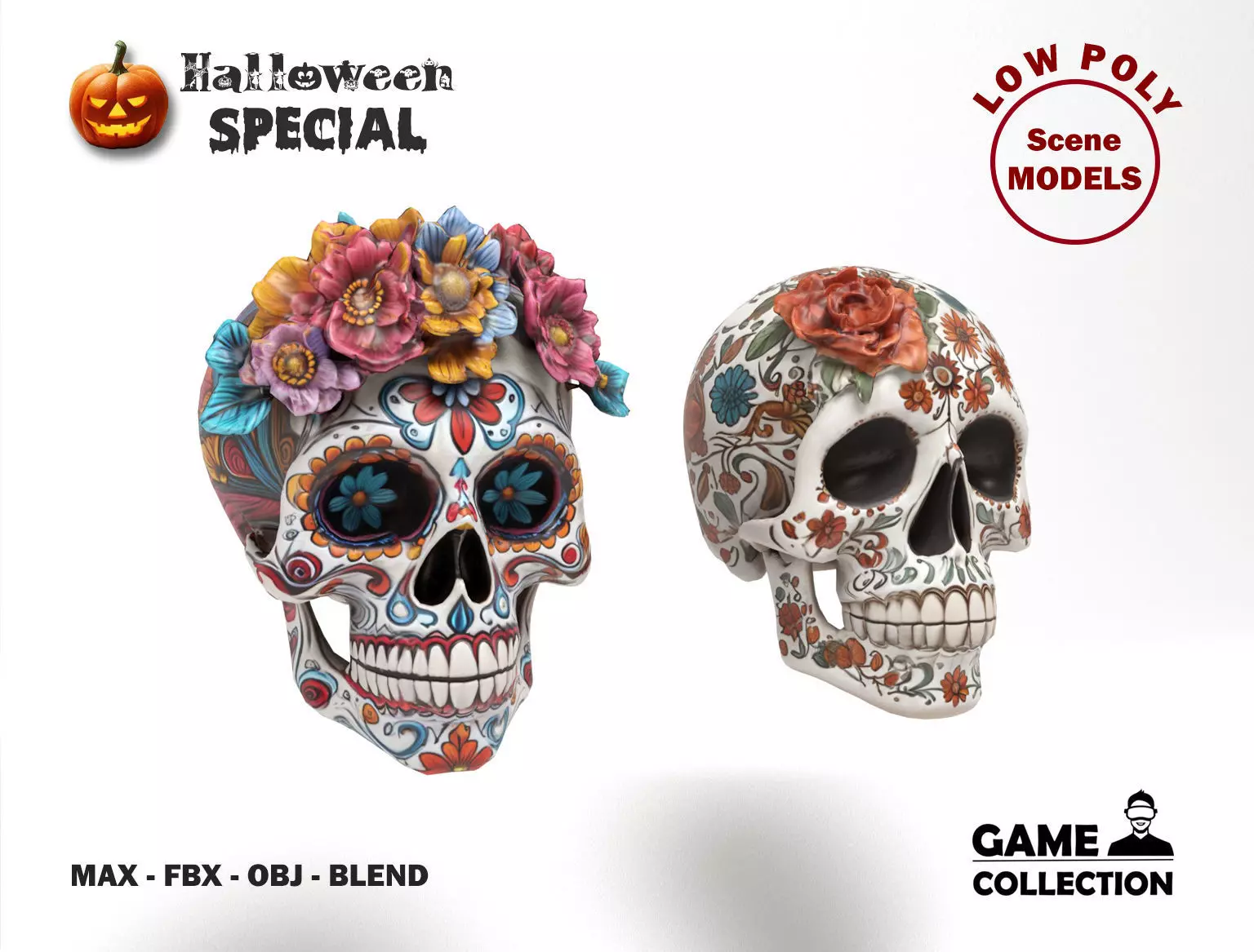 Mexican Skulls - Halloween Low-poly 3D model