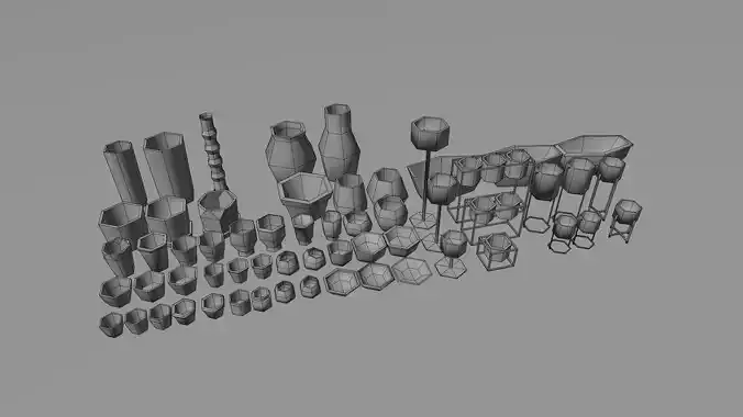 LowPoly Pot collection 01 No Textures - Circular