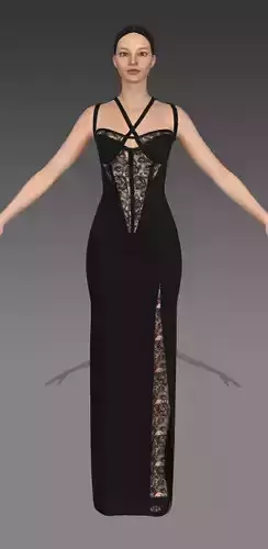 Corset dress black color lace detail Low-poly 3D model