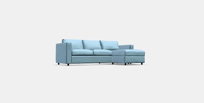 VIMLE 3-seat sofa with chaise longue 8 Low-poly 3D model