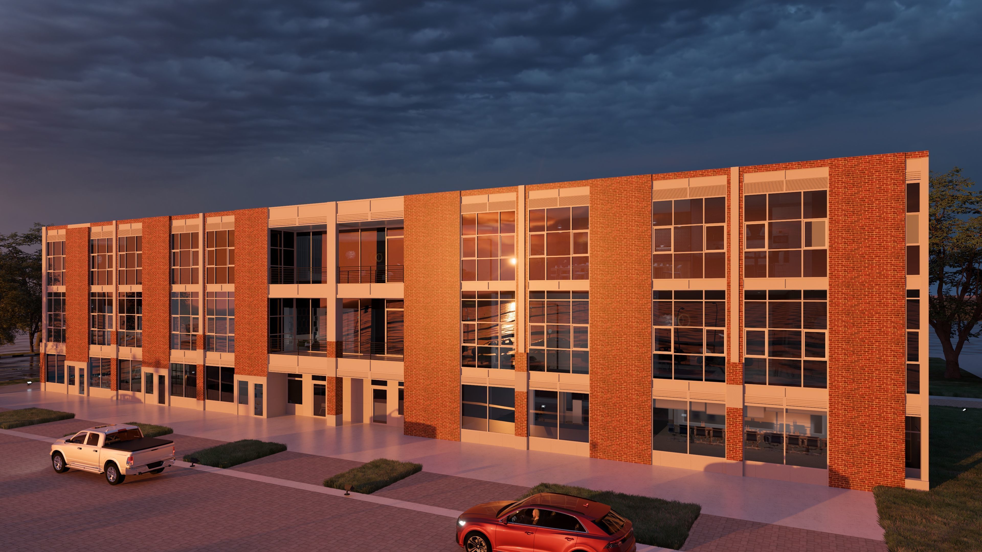 Modern American Multifamily or Mixed Use or office  Building 3D model_6