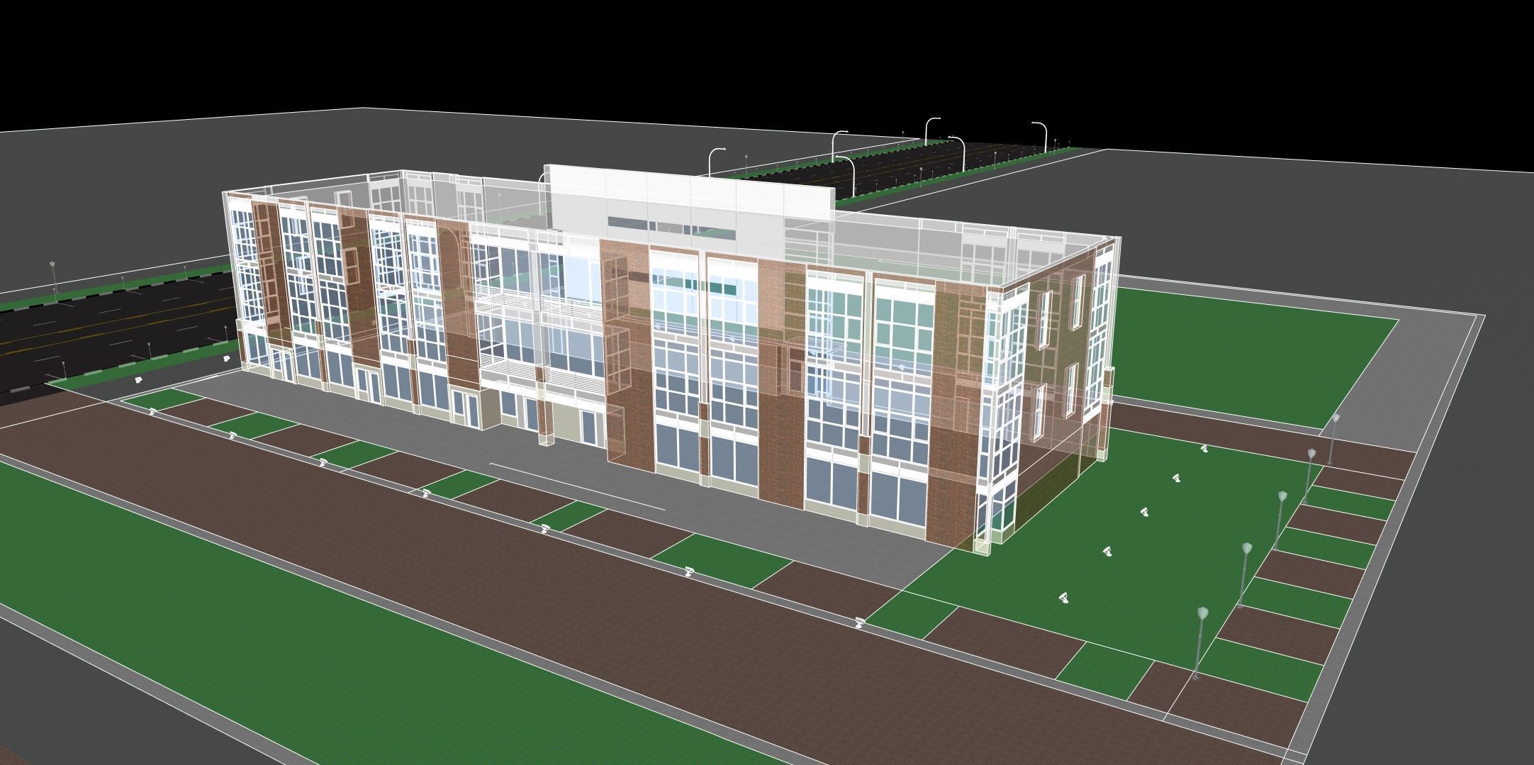 Modern American Multifamily or Mixed Use or office  Building 3D model_7