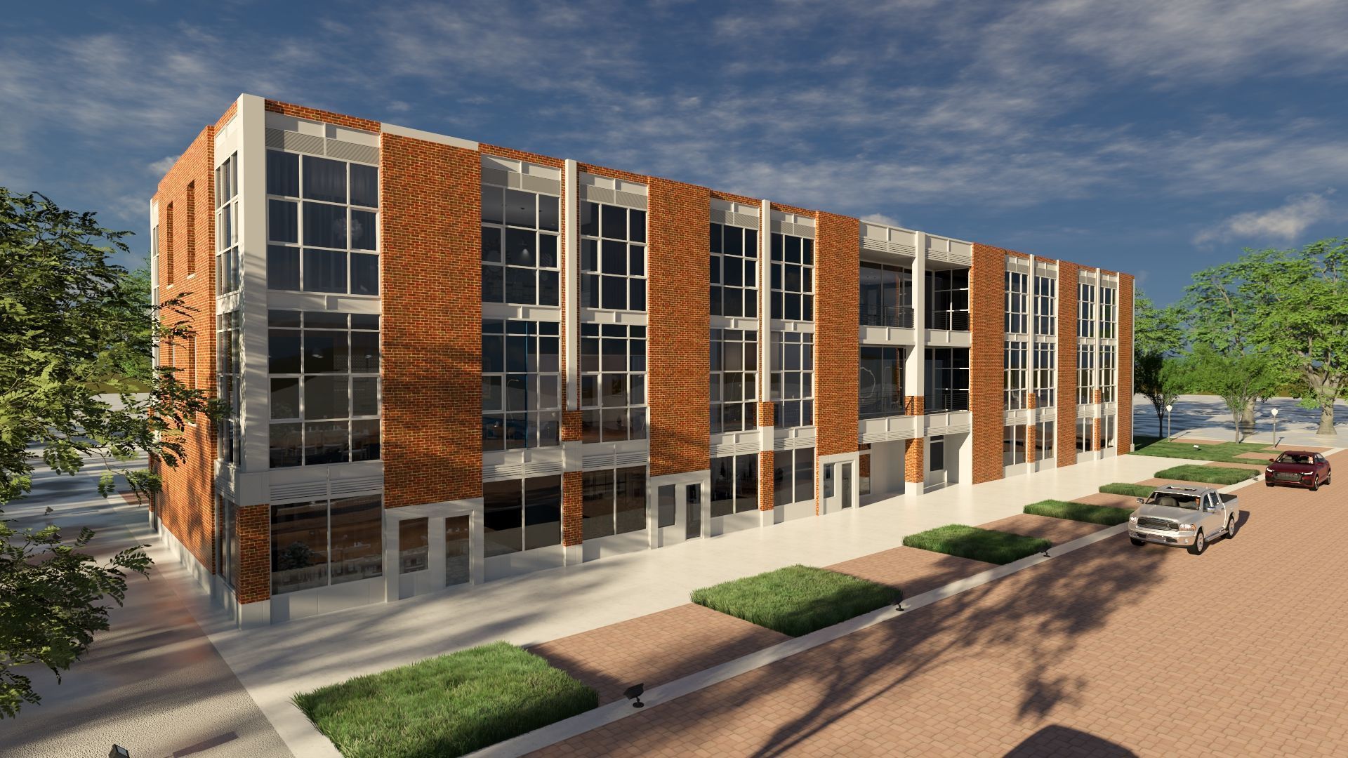 Modern American Multifamily or Mixed Use or office  Building 3D model_2