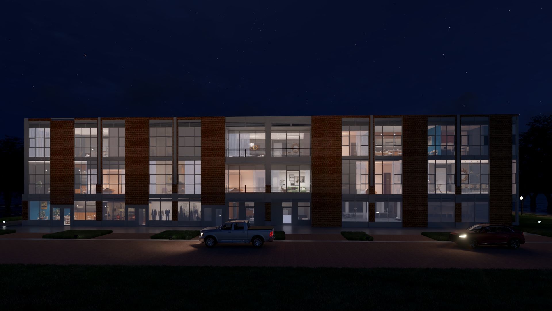 Modern American Multifamily or Mixed Use or office  Building 3D model_4