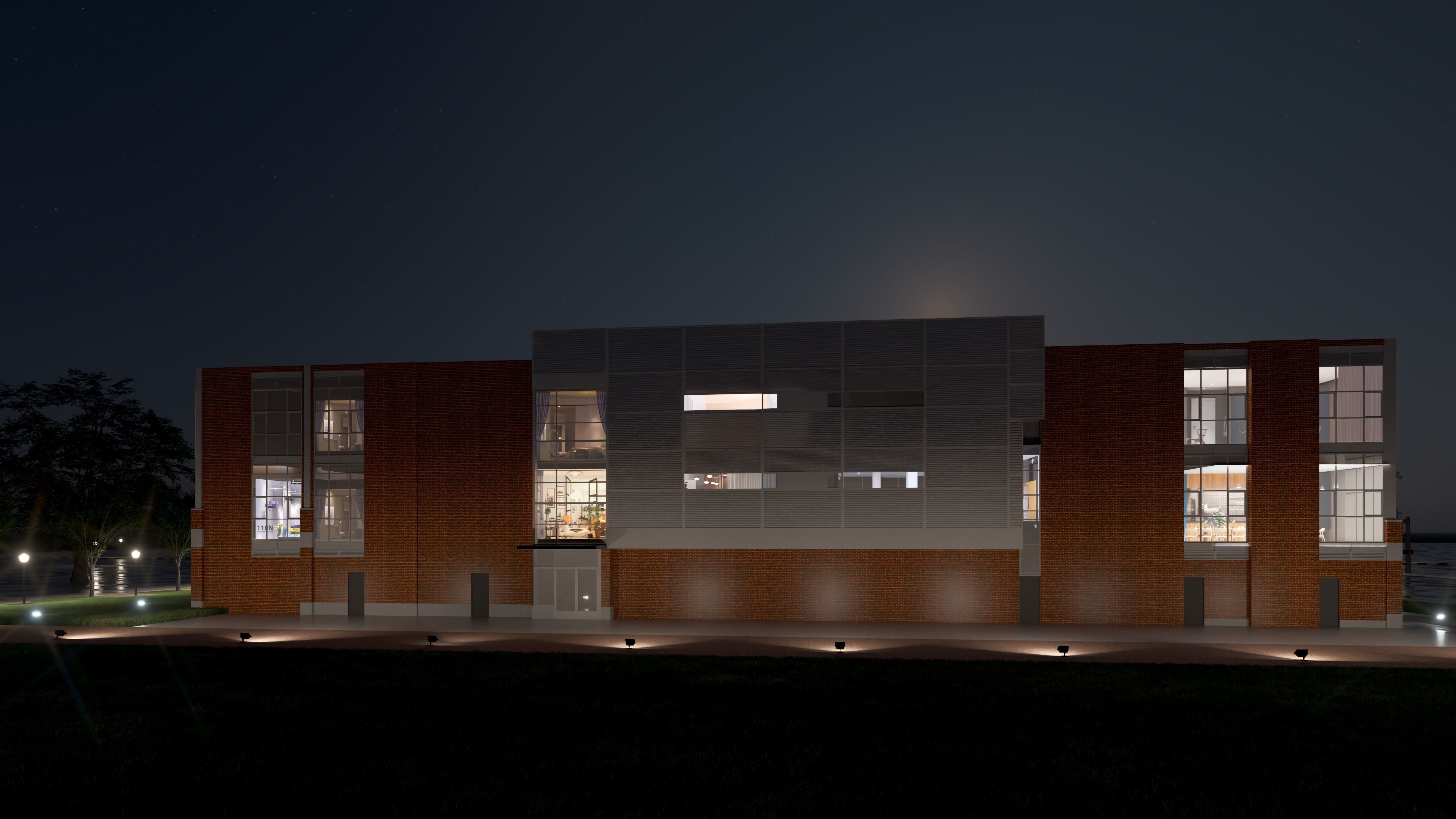 Modern American Multifamily or Mixed Use or office  Building 3D model_1