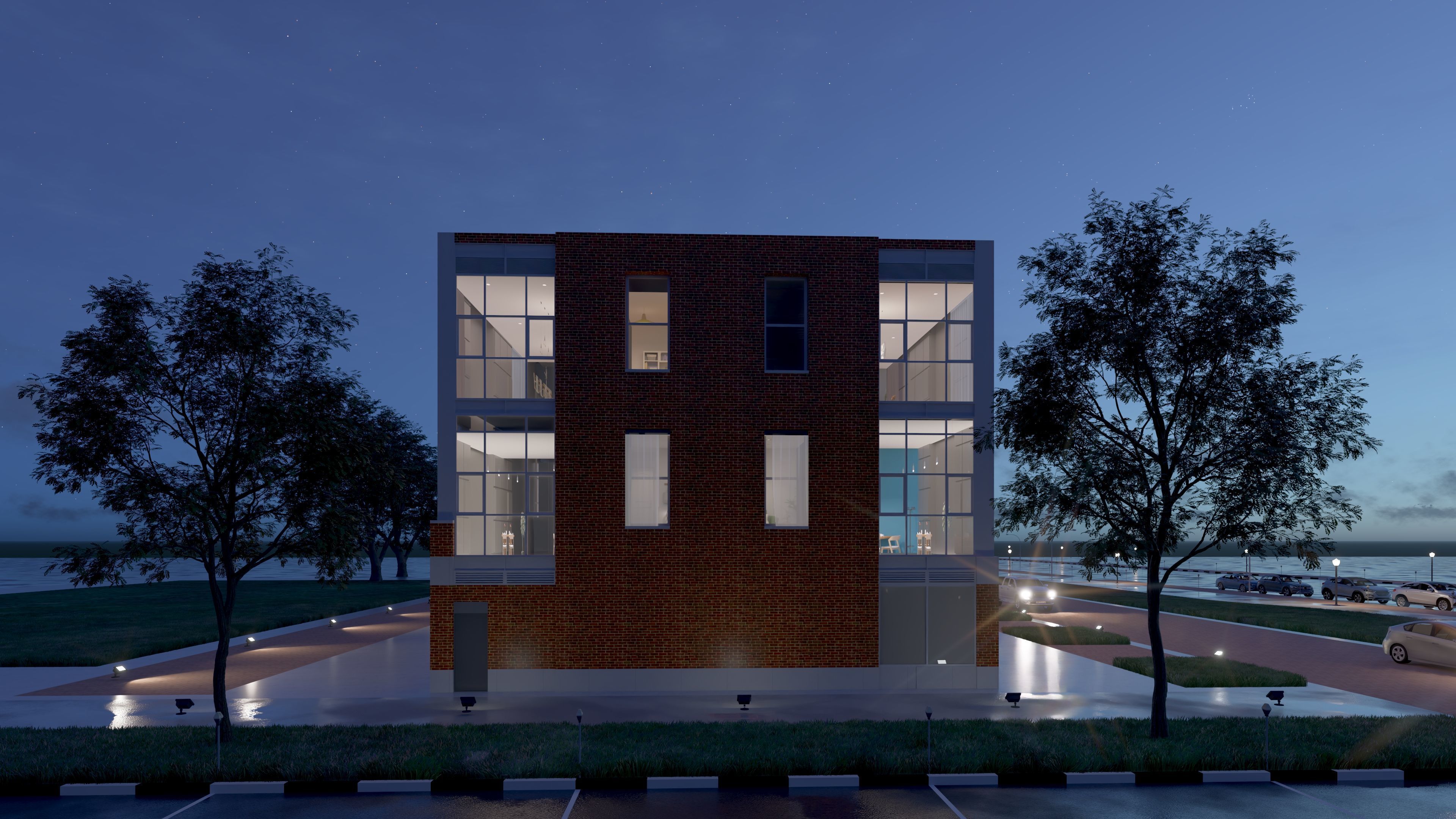 Modern American Multifamily or Mixed Use or office  Building 3D model_5