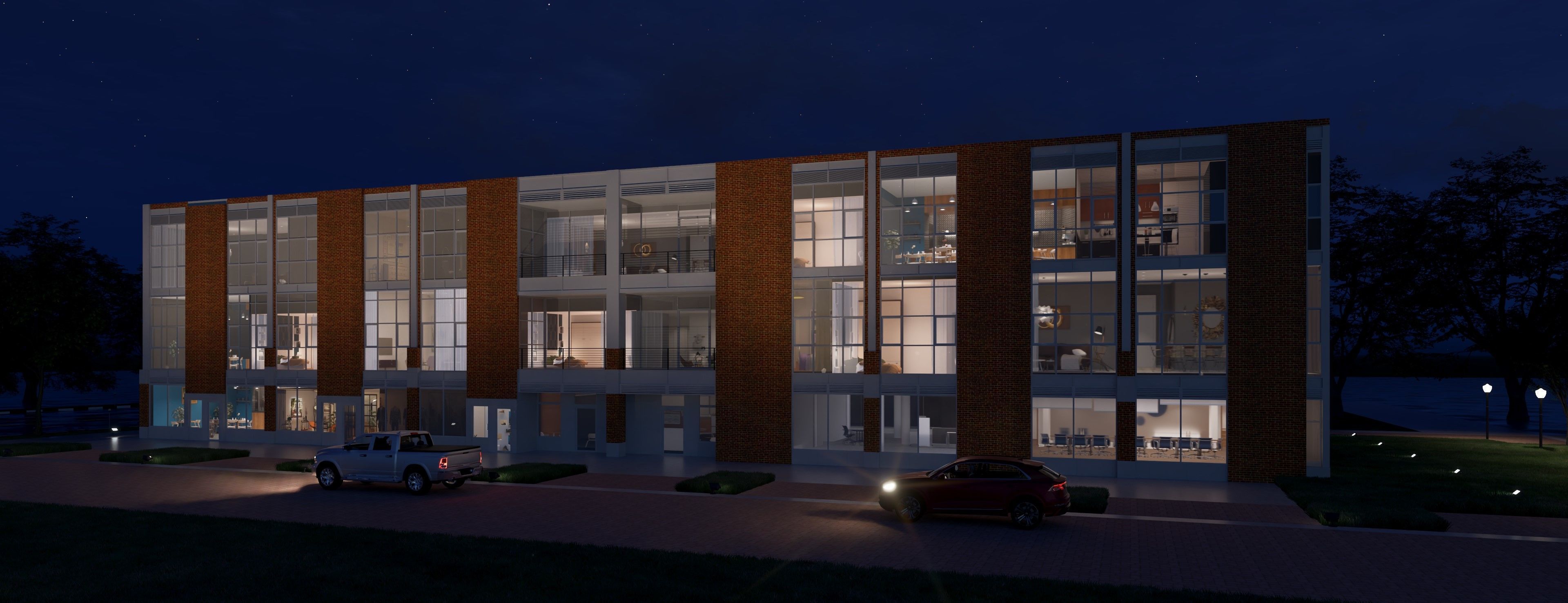 Modern American Multifamily or Mixed Use or office  Building 3D model_3