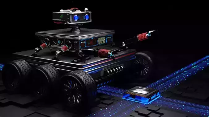 Futuristic Sci-Fi Robotic Vehicle with Glowing Particle Trails   3D model